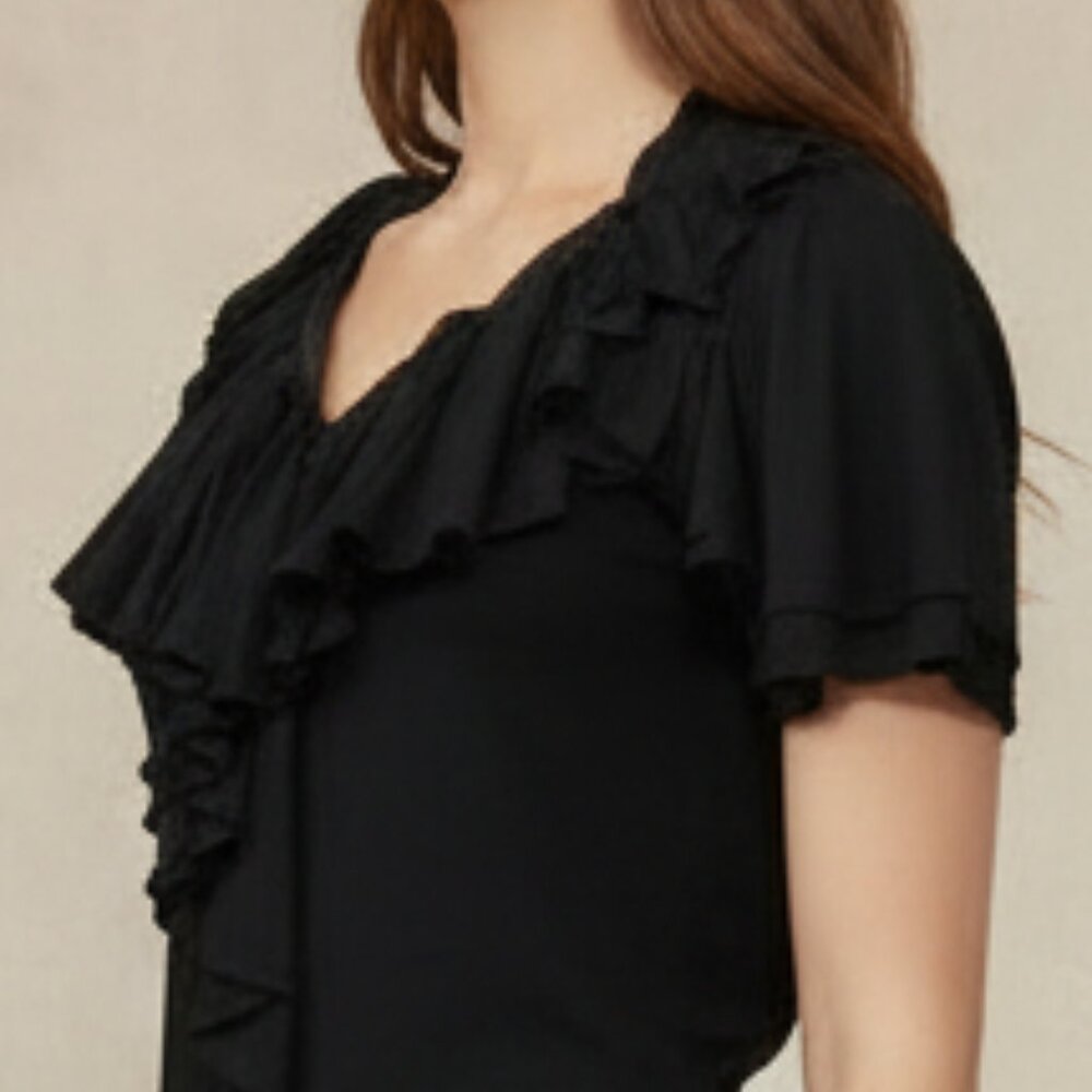 New, Ralph Lauren Pima Ruffle Button Flutter Sleeve Blouse - Picture 16 of 16